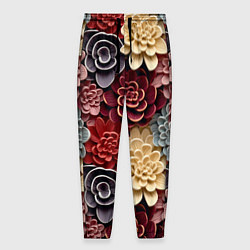 Брюки на резинке мужские Объёмные цветы суккулента, цвет: 3D-принт