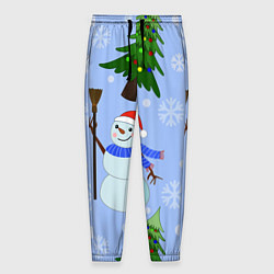 Мужские брюки Снеговики с новогодними елками паттерн