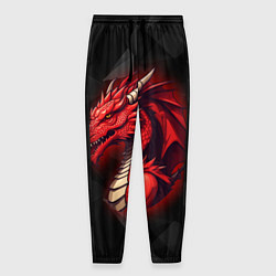 Брюки на резинке мужские Красный дракон на полигональном черном фоне, цвет: 3D-принт