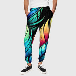 Брюки на резинке мужские Color feathers - neon, цвет: 3D-принт — фото 2