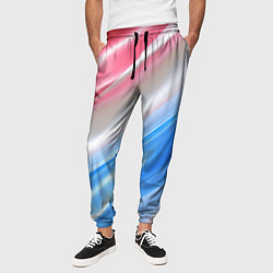 Брюки на резинке мужские Белые синие красные светлые полосы абстракции, цвет: 3D-принт — фото 2