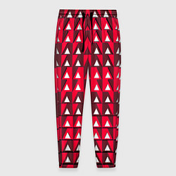 Брюки на резинке мужские Белые треугольники на красном фоне, цвет: 3D-принт