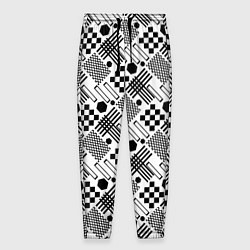 Брюки на резинке мужские Современный черно белый геометрический узор, цвет: 3D-принт
