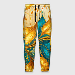 Мужские брюки Листья абстрактные золото и бирюза