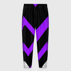 Брюки на резинке мужские Фиолетово-белые полосы на чёрном фоне, цвет: 3D-принт