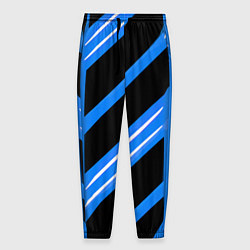 Брюки на резинке мужские Black and white stripes on a blue background, цвет: 3D-принт