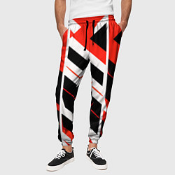 Брюки на резинке мужские Black and red stripes on a white background, цвет: 3D-принт — фото 2