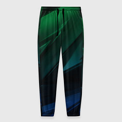 Брюки на резинке мужские Зелено-синие абстрактные объемные полосы, цвет: 3D-принт