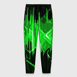 Мужские брюки Зелёная агрессивная абстракция на чёрном фоне