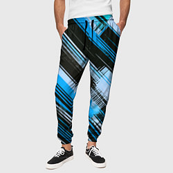 Брюки на резинке мужские Синие диагональные полосы на чёрном фоне, цвет: 3D-принт — фото 2