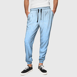 Брюки на резинке мужские Белый с голубым текстурный в полоску, цвет: 3D-принт — фото 2
