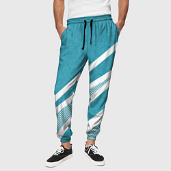 Брюки на резинке мужские Бело-голубой абстракция с полосами, цвет: 3D-принт — фото 2
