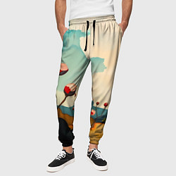 Брюки на резинке мужские Сюрреалистичный пейзаж с цветами, цвет: 3D-принт — фото 2