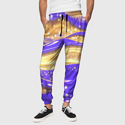 Брюки на резинке мужские Фиолетово-золотая жидкая текстура, цвет: 3D-принт — фото 2