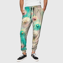 Брюки на резинке мужские Абстрактные одуванчики - паттерн на нежном фоне, цвет: 3D-принт — фото 2