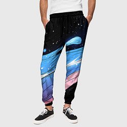 Брюки на резинке мужские Синяя волна на черном - текстура, цвет: 3D-принт — фото 2