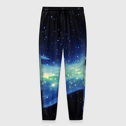 Брюки на резинке мужские Синяя волна с зеленым оттенком на черном, цвет: 3D-принт