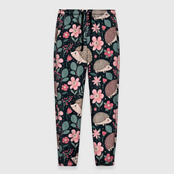 Брюки на резинке мужские Ёжики в цветах, цвет: 3D-принт