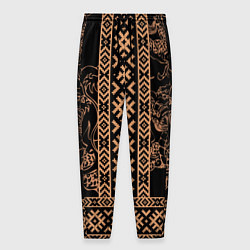 Брюки на резинке мужские Золотой дракон с узорами славянскими, цвет: 3D-принт