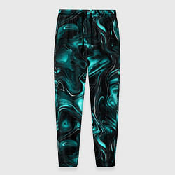 Брюки на резинке мужские Бирюзово-черная мраморная текстура - блики, цвет: 3D-принт