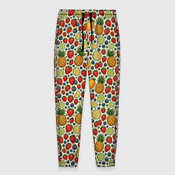 Брюки на резинке мужские Фрукты и ягоды в паттерне, цвет: 3D-принт
