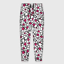 Брюки на резинке мужские Мелкий красно белый мозаичный узор на черном, цвет: 3D-принт