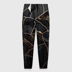 Брюки на резинке мужские Черно золотой мрамор, цвет: 3D-принт
