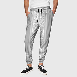 Брюки на резинке мужские Славянский узор на сером - вышиванка рубаха, цвет: 3D-принт — фото 2