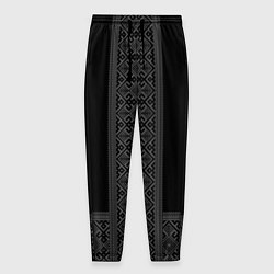 Брюки на резинке мужские Серебряный узор на черном - вышиванка рубаха, цвет: 3D-принт
