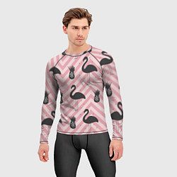 Рашгард мужской Черный фламинго арт, цвет: 3D-принт — фото 2
