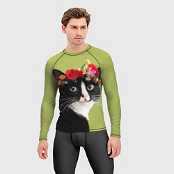 Рашгард мужской Кот и цветы, цвет: 3D-принт — фото 2