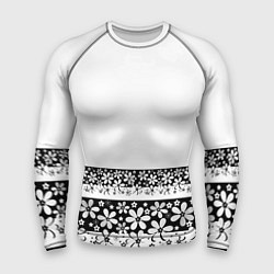 Рашгард мужской Черно-белый цветочный принт, цвет: 3D-принт