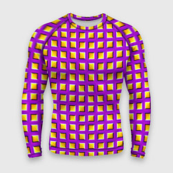 Рашгард мужской Фиолетовый Фон с Желтыми Квадратами Иллюзия Движен, цвет: 3D-принт