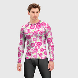 Рашгард мужской Яркие розовые цветы в дудл стиле, абстракция, цвет: 3D-принт — фото 2