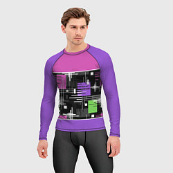 Рашгард мужской Розово-фиолетовый геометрические фигуры и полосы, цвет: 3D-принт — фото 2