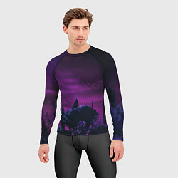 Рашгард мужской Ночное сияние в тёмном лесу - Фиолетовый, цвет: 3D-принт — фото 2