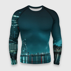 Рашгард мужской Неоновый мост и город - Светло-синий, цвет: 3D-принт