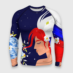 Рашгард мужской Русская девушка с триколором на волосах, цвет: 3D-принт