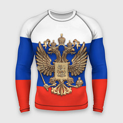Рашгард мужской Герб России на фоне флага, цвет: 3D-принт