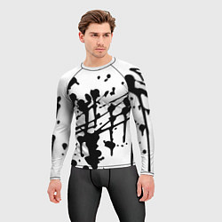 Рашгард мужской Чёрные кляксы на белом фоне - минимализм, цвет: 3D-принт — фото 2
