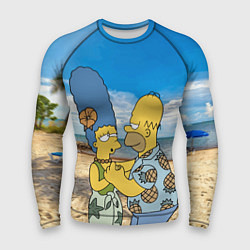 Рашгард мужской Гомер Симпсон танцует с Мардж на пляже, цвет: 3D-принт