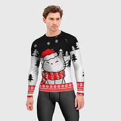 Рашгард мужской Новогодний свитер с котиком, цвет: 3D-принт — фото 2
