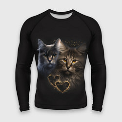 Рашгард мужской Влюбленные кот и кошка с сердечками, цвет: 3D-принт