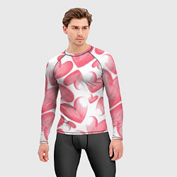 Рашгард мужской Розовые акварельные сердца - паттерн, цвет: 3D-принт — фото 2