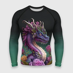 Рашгард мужской Неоновый дракон с цветами, цвет: 3D-принт