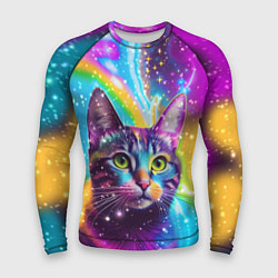 Рашгард мужской Полосатый кот с разноцветной звездной туманностью, цвет: 3D-принт