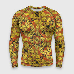 Рашгард мужской Красно-желтые цветочки, цвет: 3D-принт