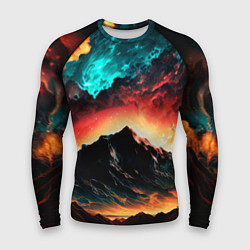 Рашгард мужской Горящее ночное небо на фоне гор, цвет: 3D-принт