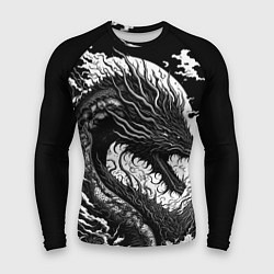 Мужской рашгард Черно-белый дракон и волны