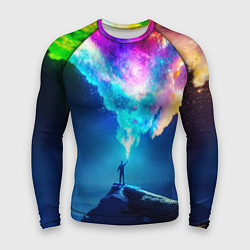 Рашгард мужской Цветной космос и горы, цвет: 3D-принт
